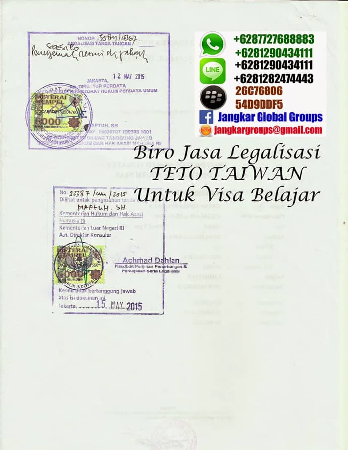 Legalisir Visa Belajar Di TETO Taiwan
