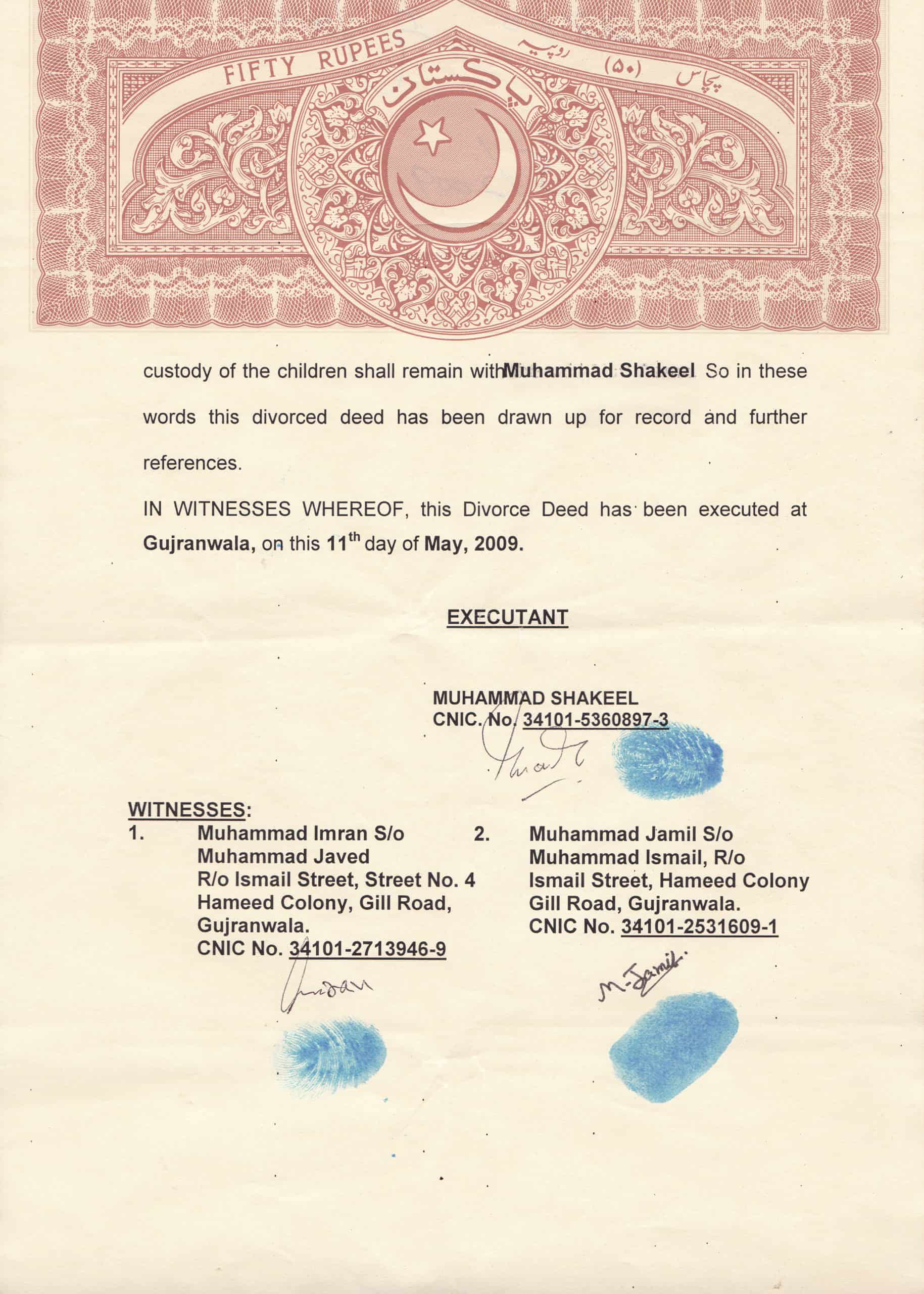 Divorce certificate pakistan