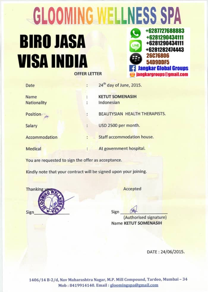 offer letter india visa kerja india