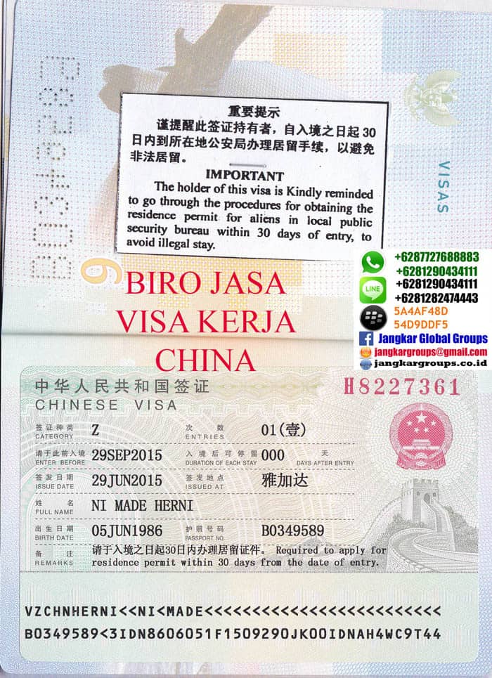 working visa china