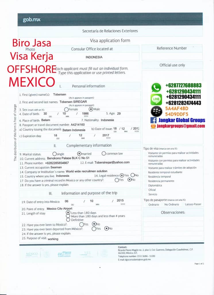 formulir visa offshore mexico