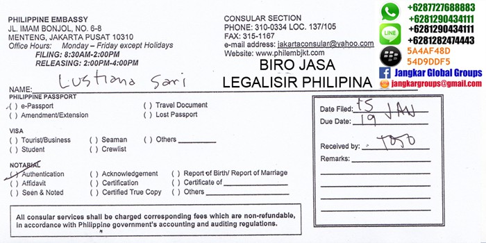 legalisir akta kelahiran di kedutaan philippine