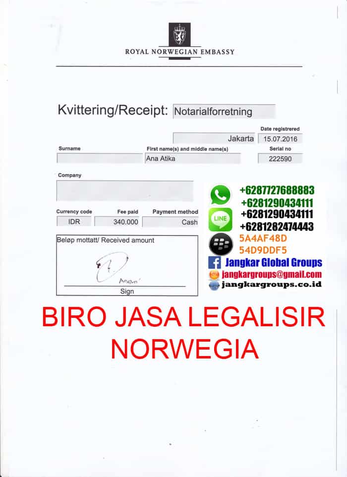 Contoh Biaya Persyaratan Legalisir Translate SKBM Norwegia
