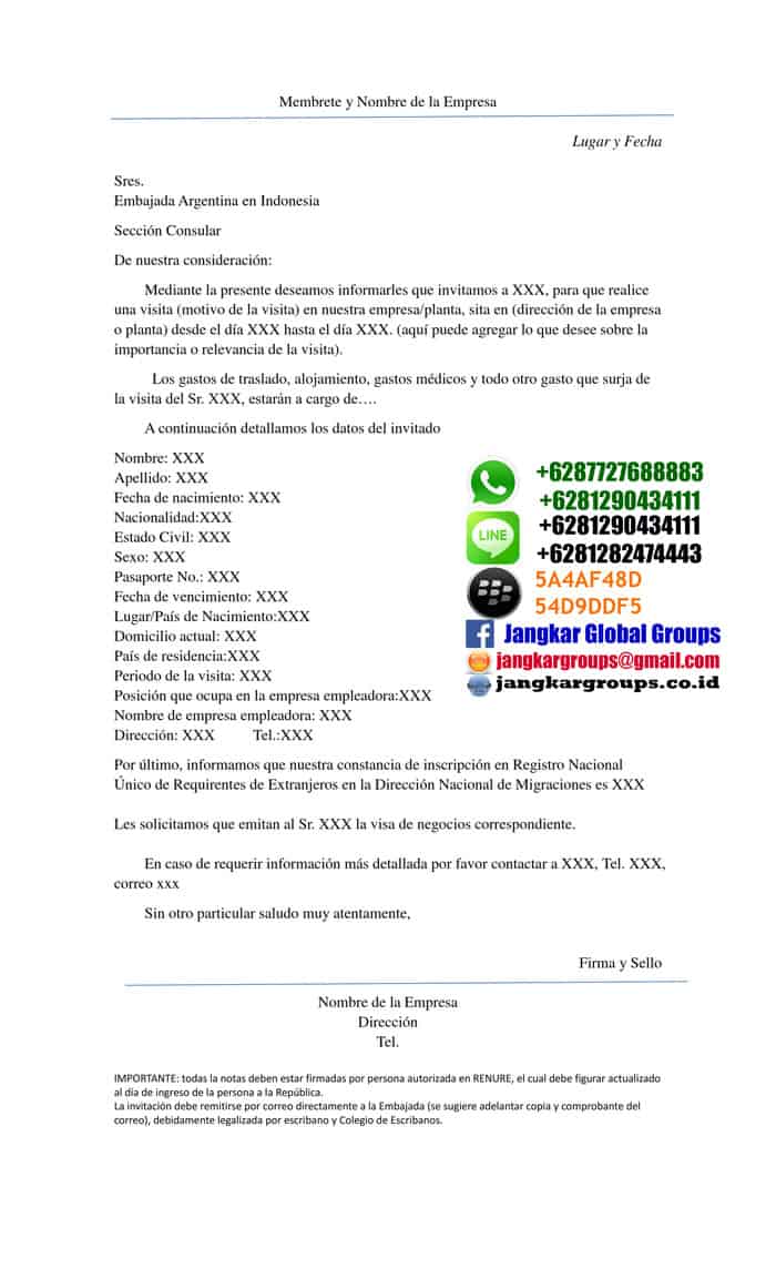 contoh surat invitation letter argentina