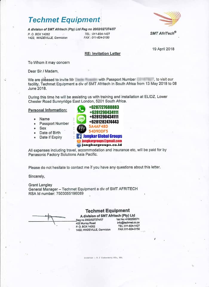contoh invitation letter,Persyaratan Visa Bisnis Afrika Selatan
