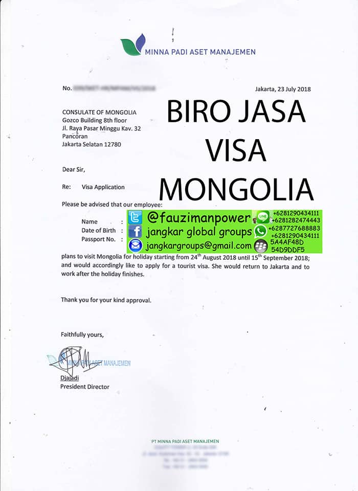 Contoh surat pengantar visa mongolia