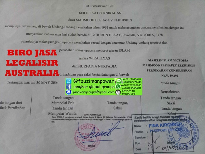 Biro jasa legalisir akta nikah kedutaan australia