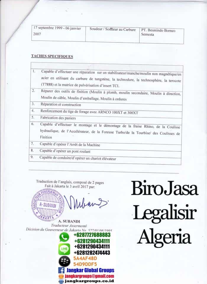 Jasa Legalisir translate CV Resume Di Kedutaan Algeria Jakarta2