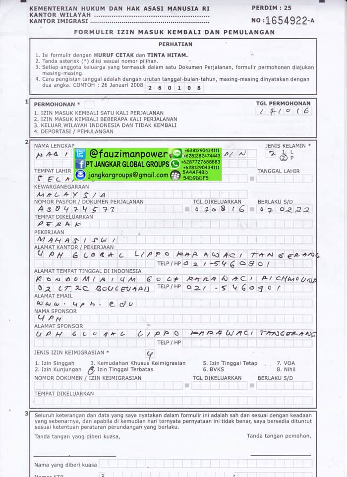 Tahap pengurusan KITAS - Mengisi formulir formulir izin masuk kembali dan pemulangan (perdim 25)