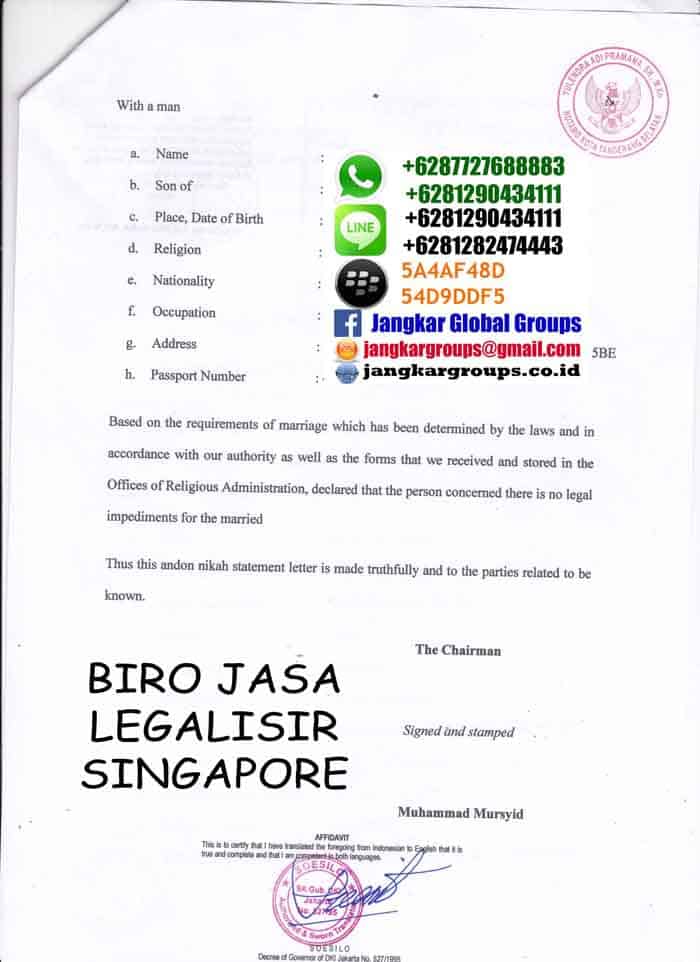 Legalisir Translate skbm di embassy singapore