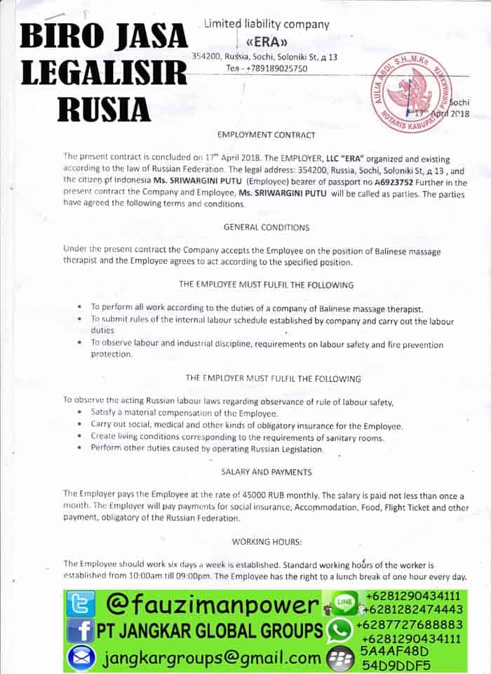 Legalisir kontrak kerja rusia