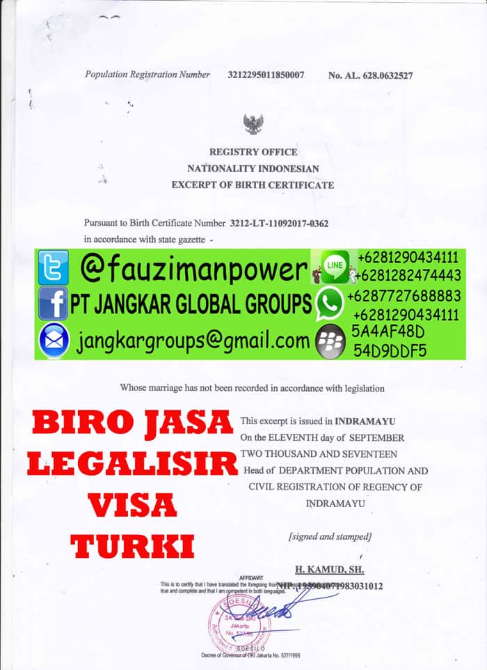 Legalisir translate akte kelahiran di kedutaan turki