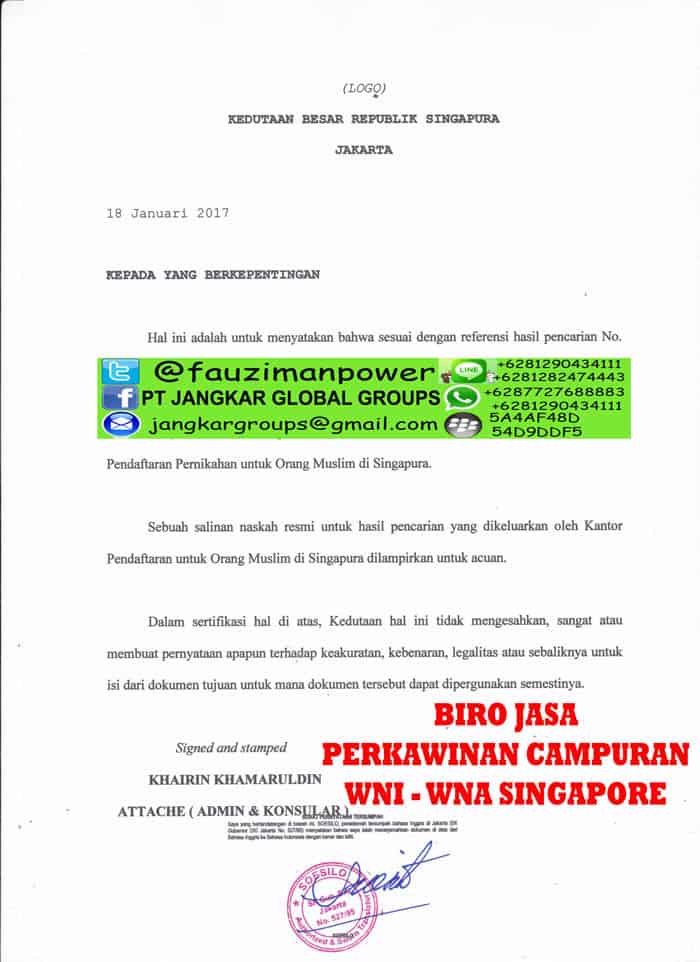 Translate surat izin menikah kedutaan singapore,Persyaratan Menikah WNA Singapore di Indonesia