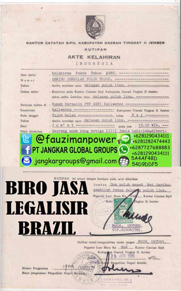 legalisir akte kelahiran di kedutaan brazil
