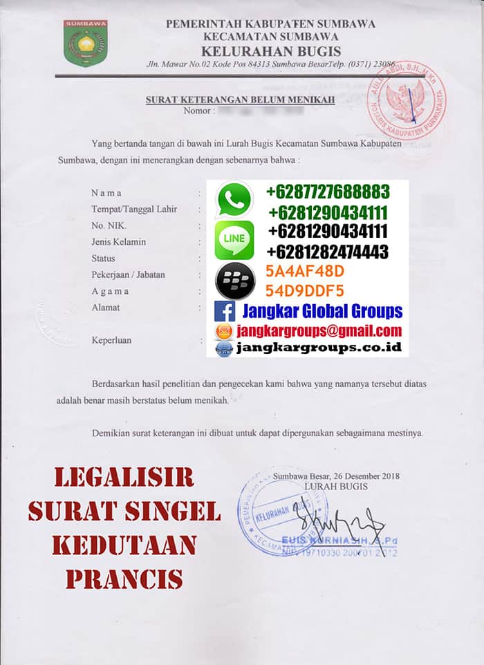 Legalisir singel certificate di kedutaan prancis