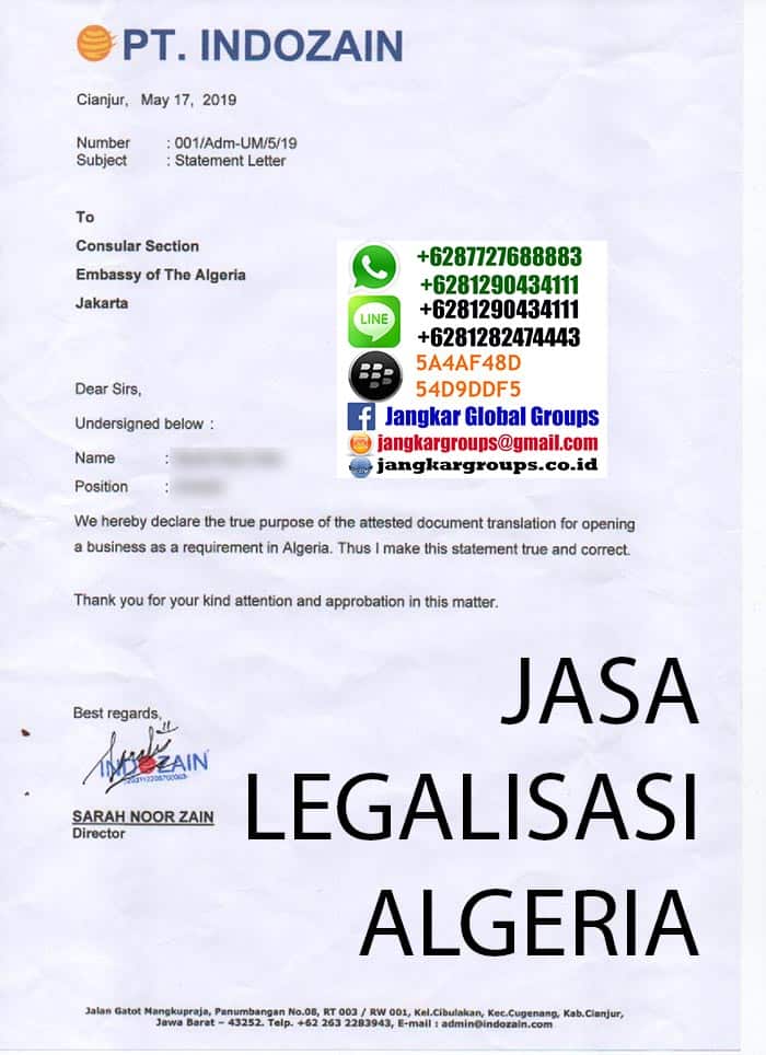 contoh surat pengantar legalisir kedutaan algeria,Legalisir Dokumen Perusahaan Algeria