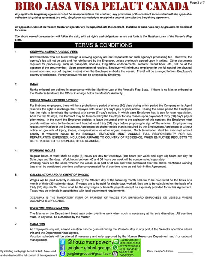 employment contract canada2 visa kerja pelaut canada
