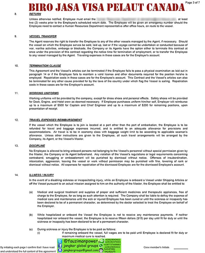 employment contract canada3 visa kerja pelaut canada