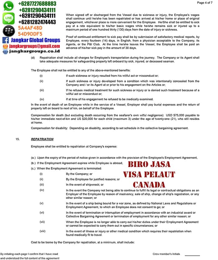 employment contract canada4 visa kerja pelaut canada 