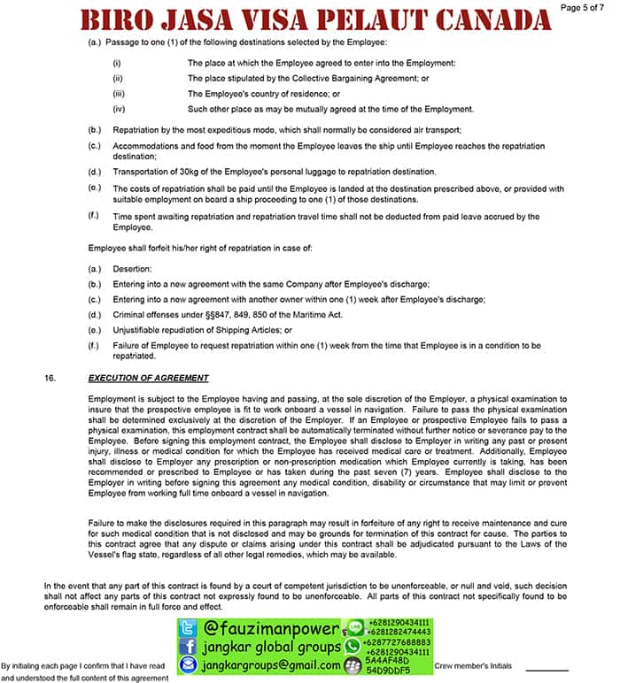 employment contract canada5 visa kerja pelaut canada