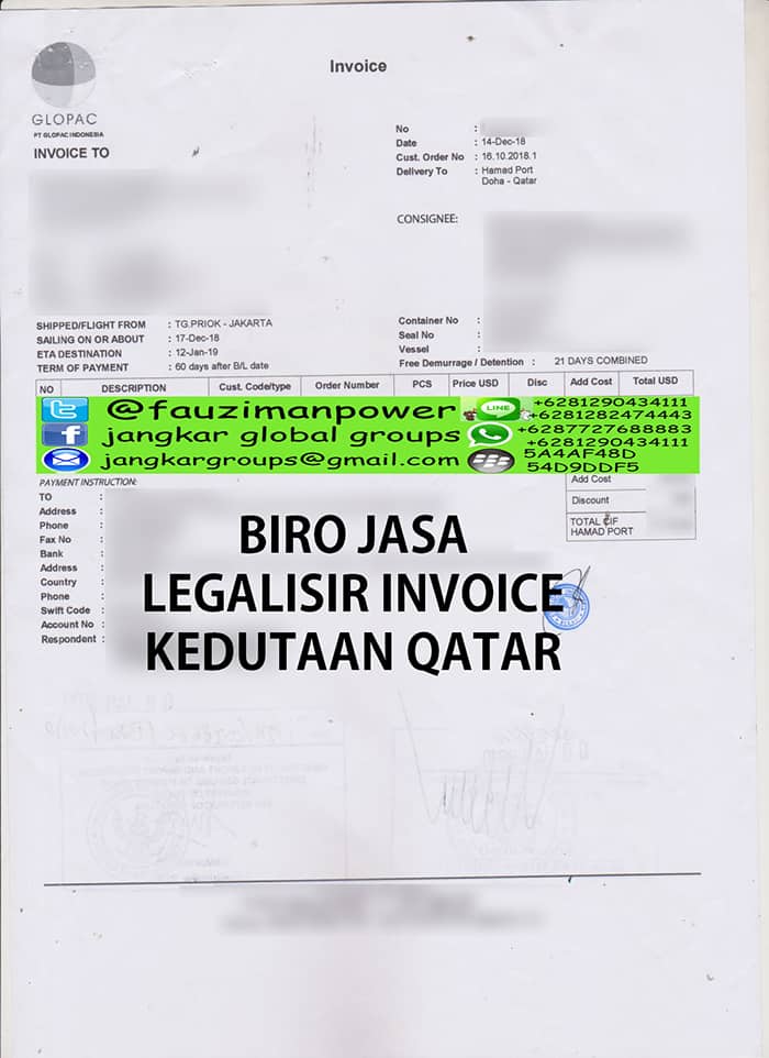 Legalisir invoice di kedutaan qatar