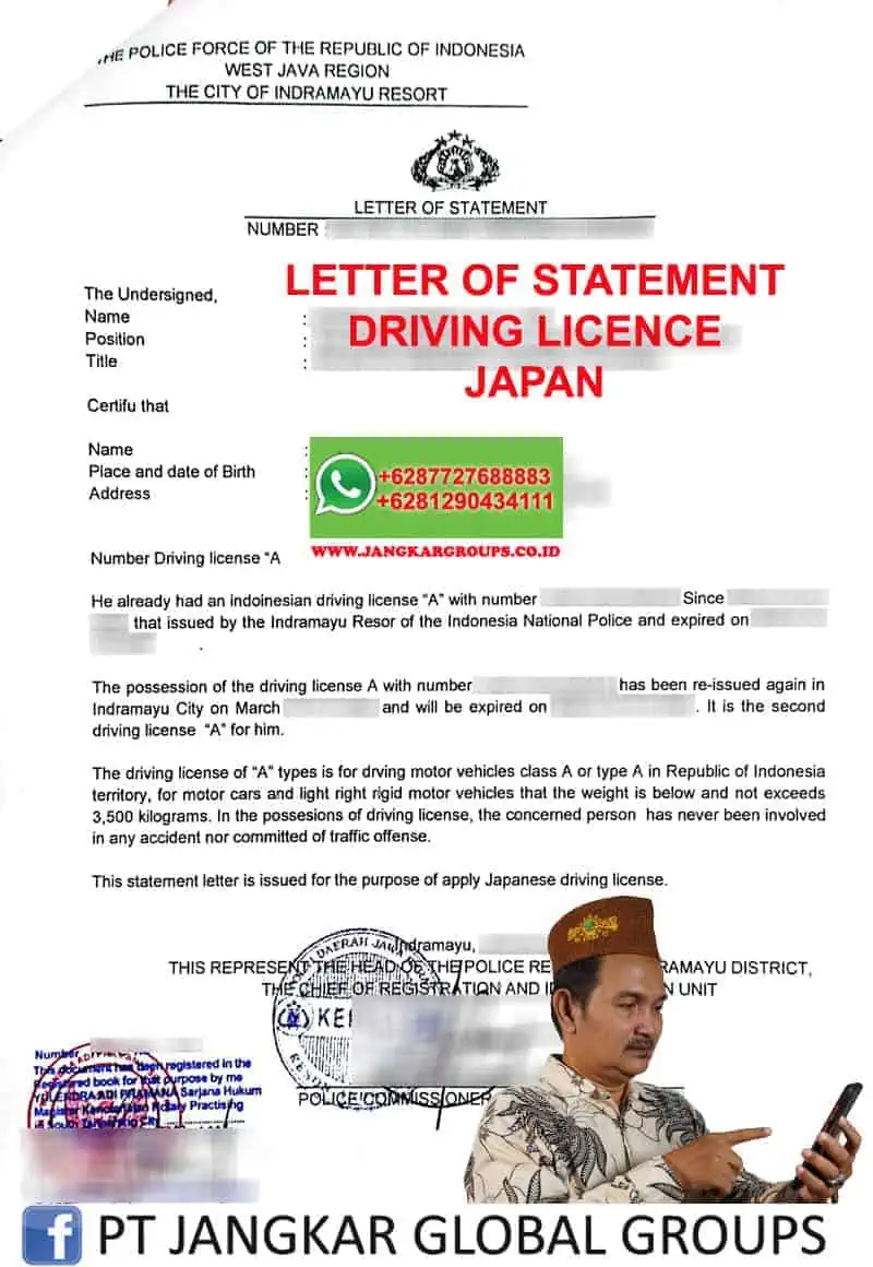 Letter of statement driving licence japan