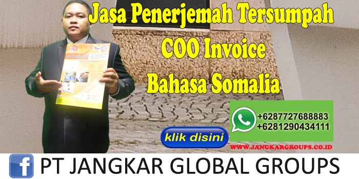 jasa penerjemah tersumpah COO Invoice bahasa somalia