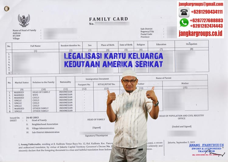 legalisasi kartu keluarga kedutaan amerika serikat disdukcapil Jakarta