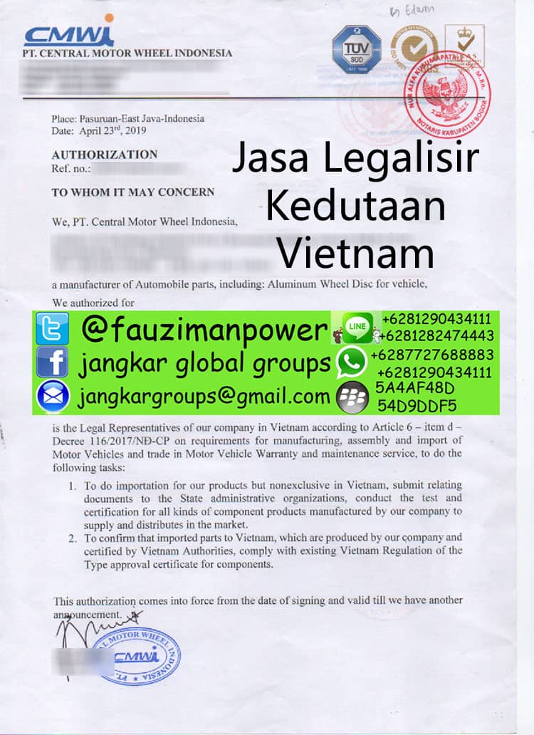 Legalisir Letter Authorizatin Kedutaan Vietnam