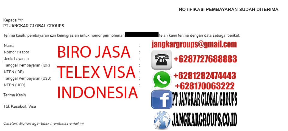 Notifikasi pembayaran visa Indonesia