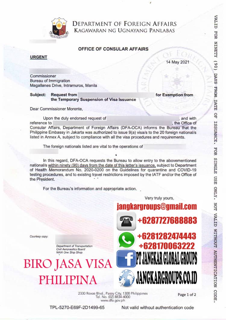 BIRO JASA VISA PHILIPINA,Persyaratan Visa Bisnis 9A Philipina