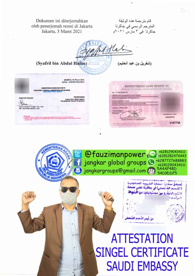 Attestation singel certificate saudi embassy