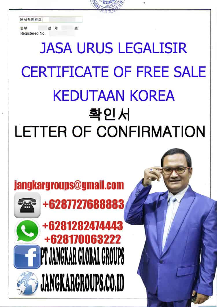 JASA URUS LEGALISIR CERTIFICATE OF FREE SALE KOREA