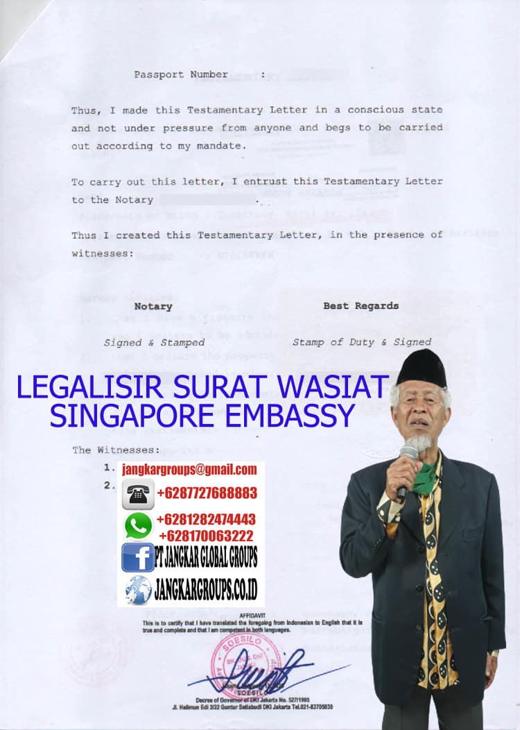 Legalisir surat wasiat singapore embassy