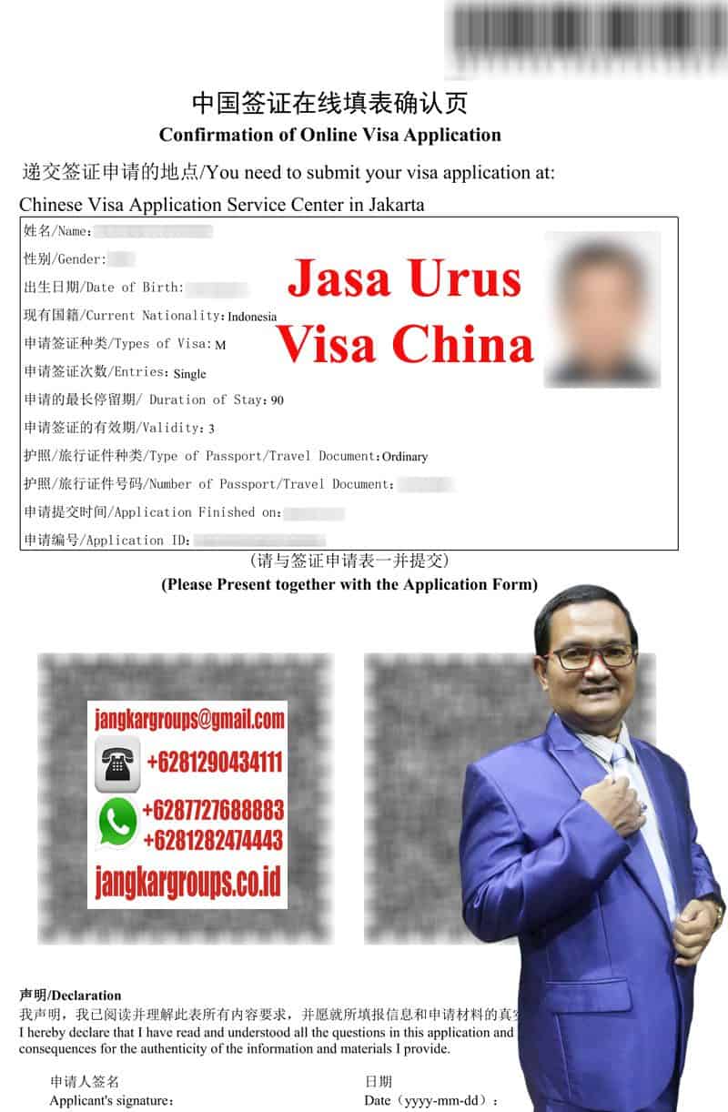 Contoh Formulir online visa kerja china