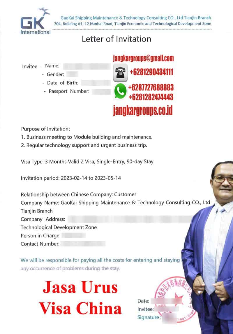 Contoh Work Letter of Invitation China
