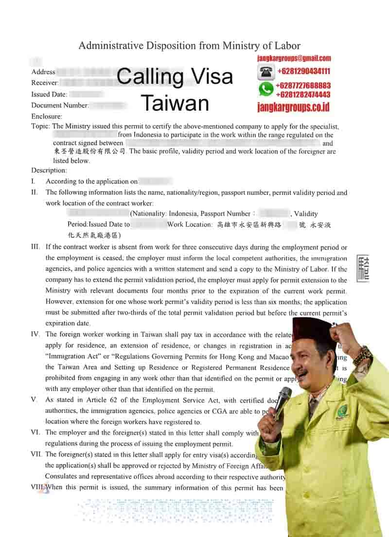 Contoh Calling Visa Taiwan