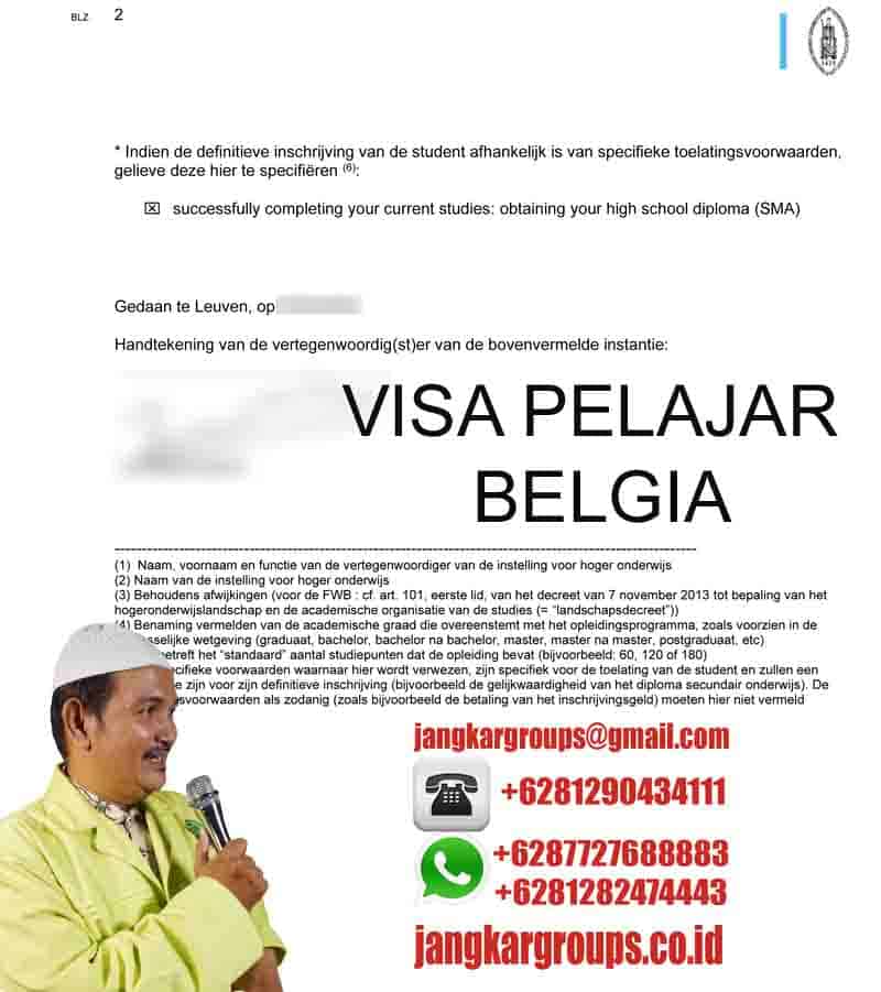 Contoh LOA Visa Pelajar Belgia