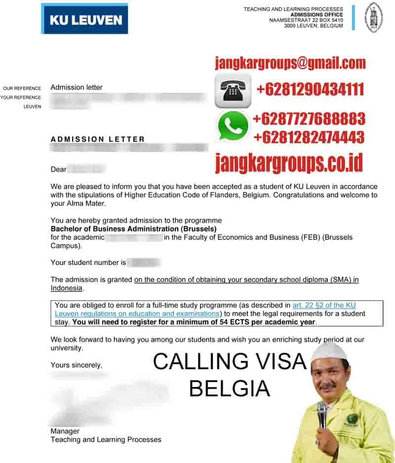 Contoh admission letter Visa Pelajar Belgia