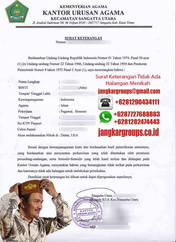 Rekomendasi Nikah di Luar Negeri, Surat Keterangan tidak ada halangan menikah